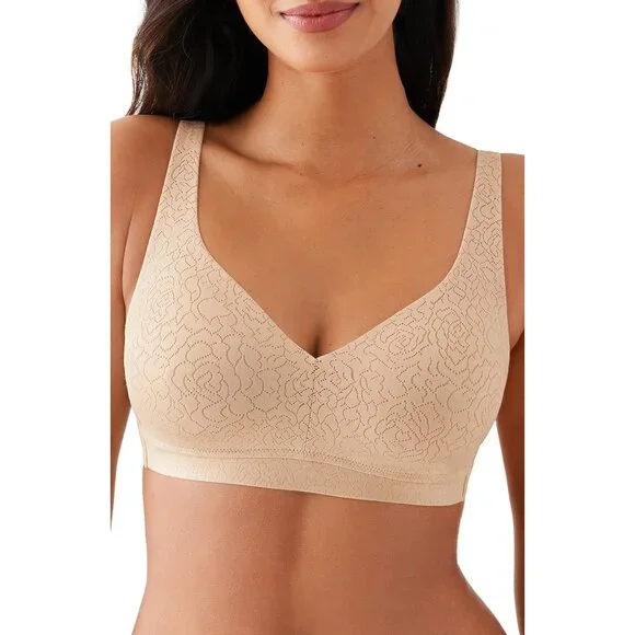 🆕WACOAL Inside Job Full Unpadded Wireless Bra 38C Beige #852345 - Picture 2 of 7